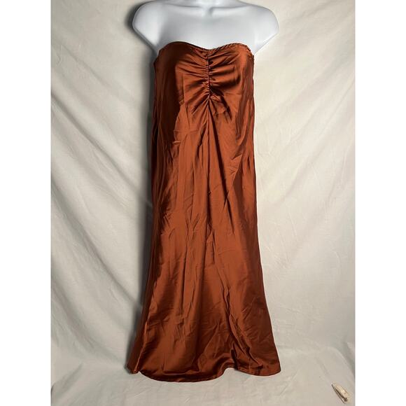 Princess Polly Strapless Satin Midi Dress Rust Brown Size 6 - Picture 1 of 7